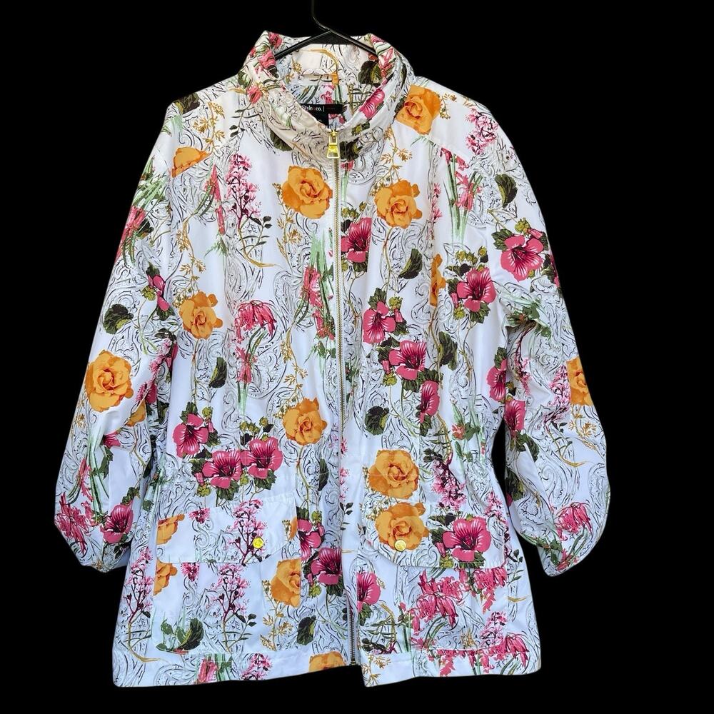 Style & Co Sport Full Womens Jacket Extra Large XL Floral Full Zip Hidden Hooded